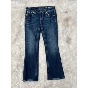 Miss Me Easy Boot Jeans Sz 27 Crystal Embellished Faux Flap Pocket Bling Crystal